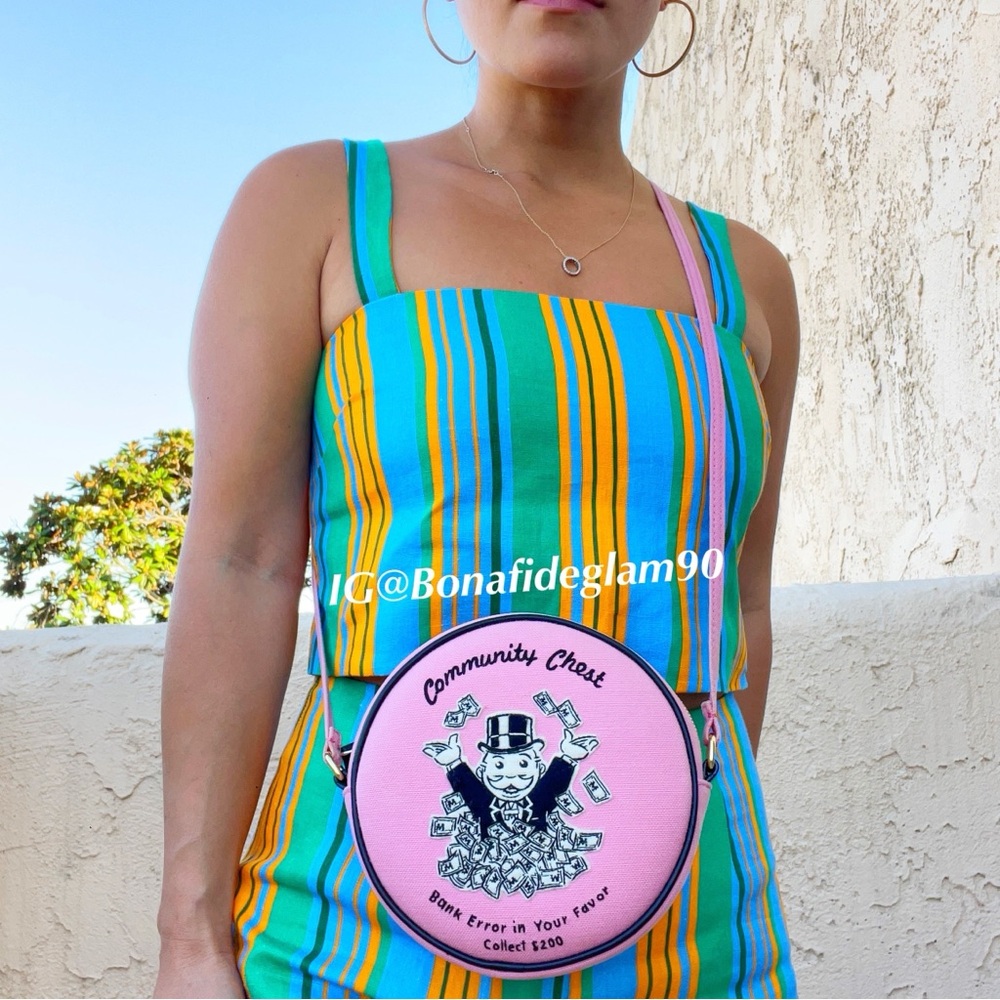 Olympia Le-Tan Monopoly Community Chest bank error dizzie shoulder bag in pink - Picture 6 of 16
